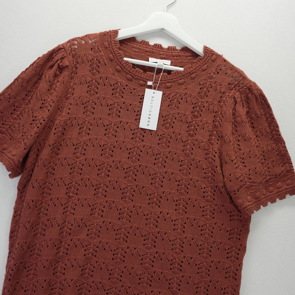 Baltic Born Serenity Knit Sweater Top Rust Orange Pointelle Short Sleeve XL